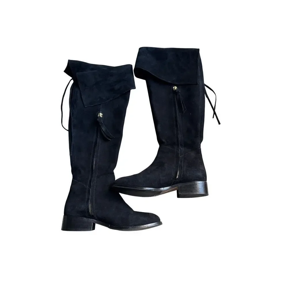 Boden Black Suede Over the Knee High Boots Lace Back 8M Y2k